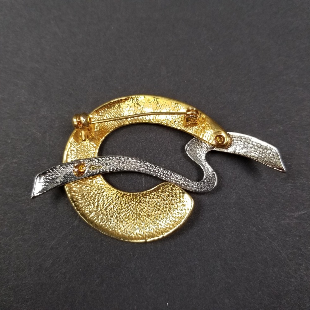 Abstract Mixed Metal Brooch Gold Silver Tone Wavy Modernist Pin 2.25in‎ - Picture 2 of 4